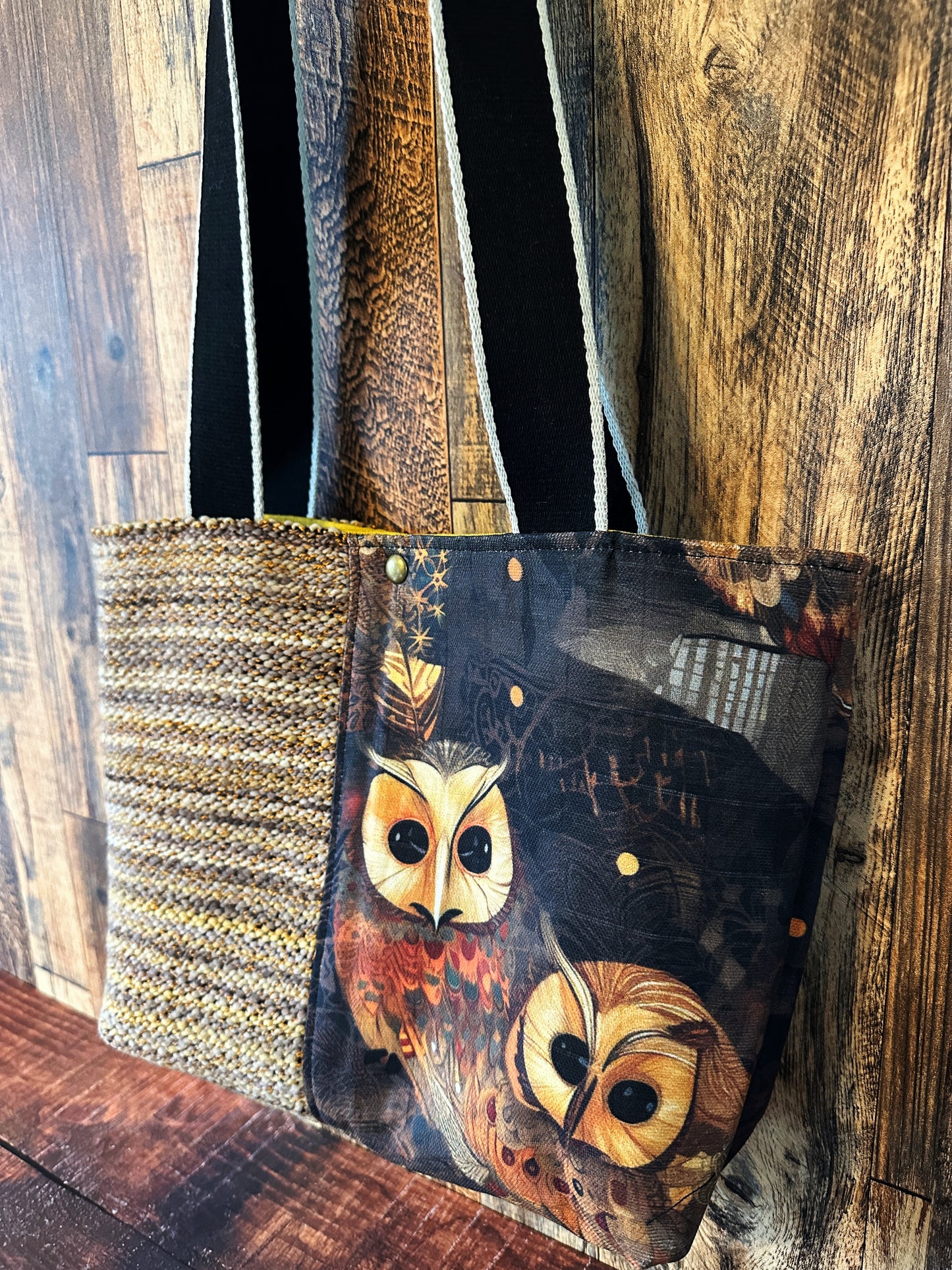 Golden Owls and Handwoven Wool Med Tote