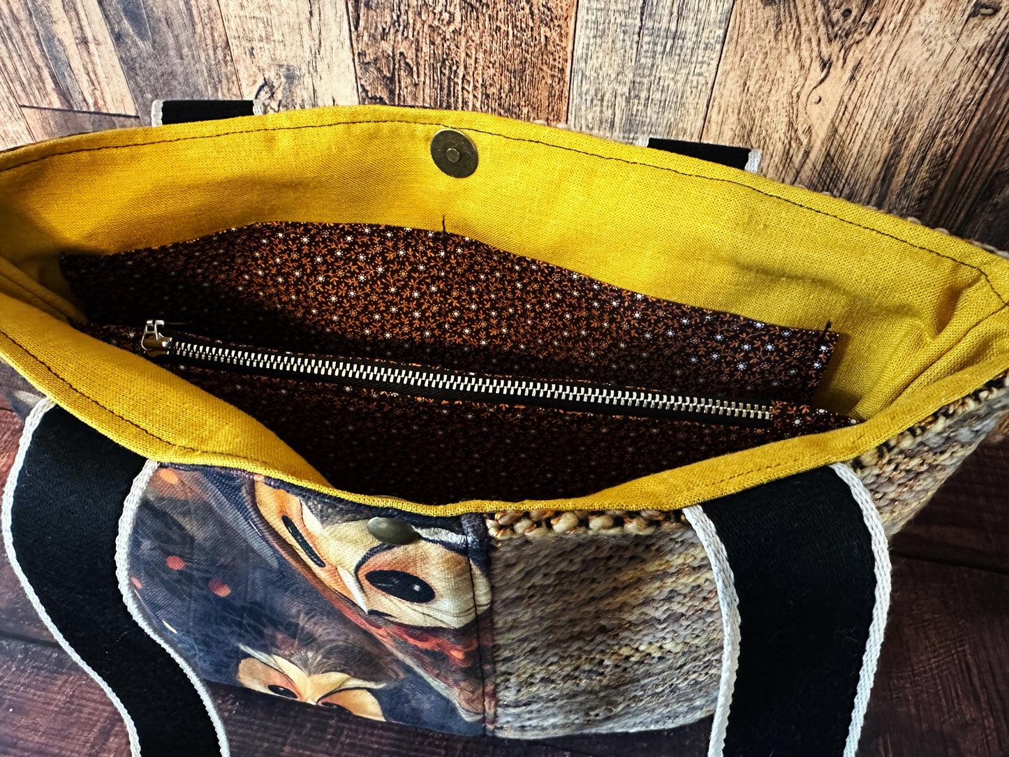 Golden Owls and Handwoven Wool Med Tote