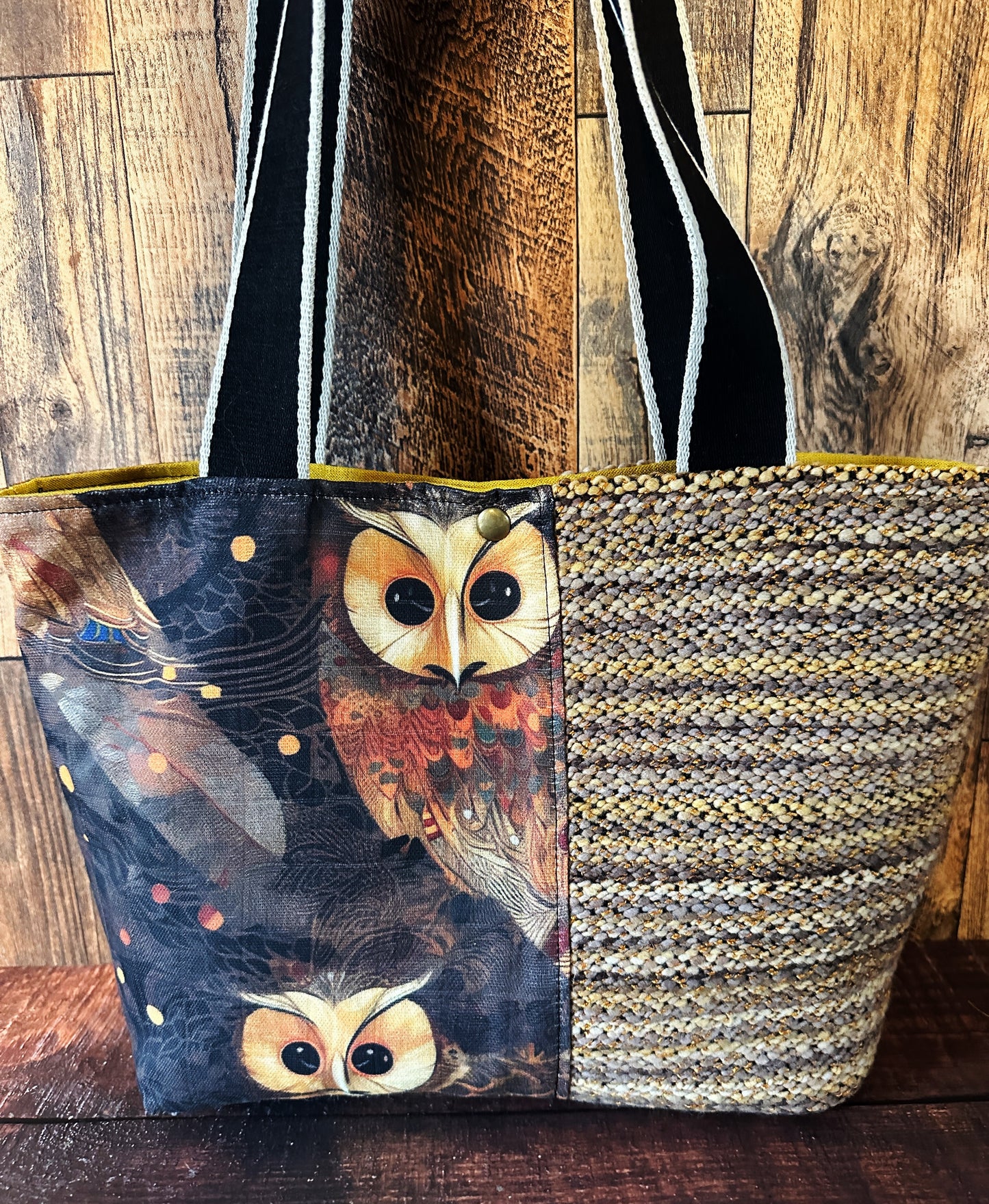 Golden Owls and Handwoven Wool Med Tote