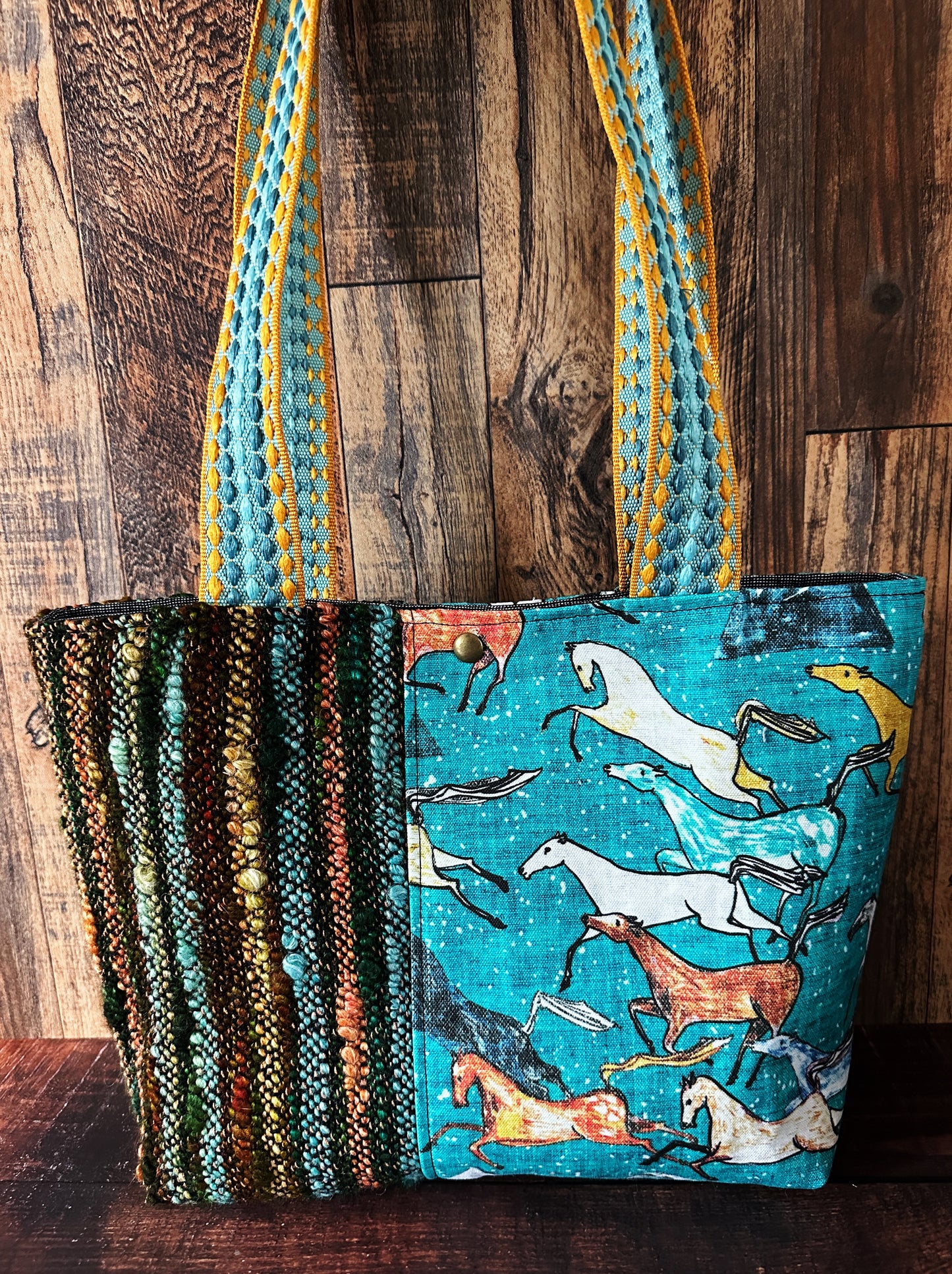 Wild Horses and Handwoven Wool Med Tote