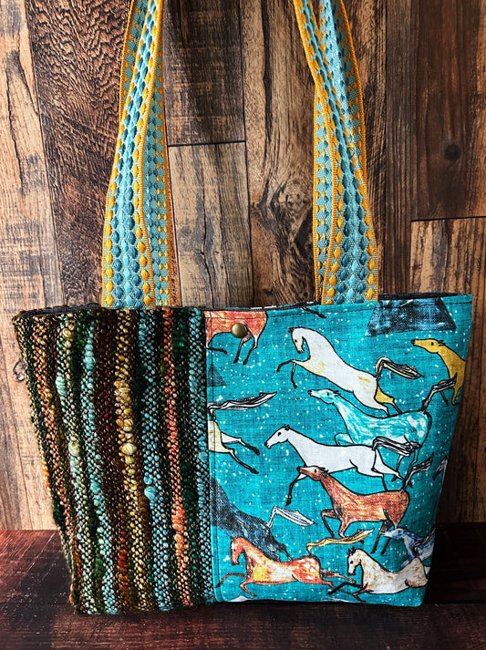Wild Horses and Handwoven Wool Med Tote