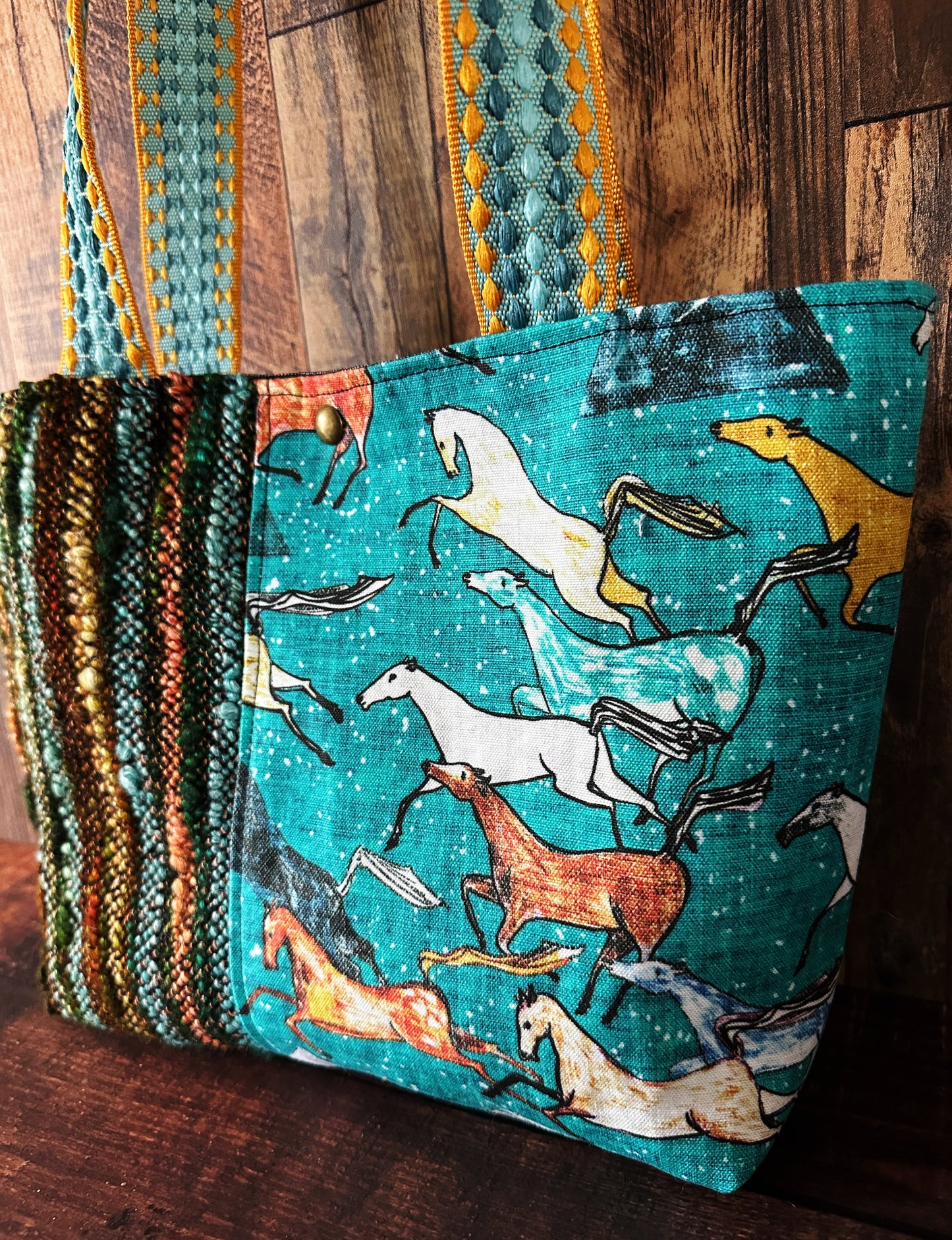 Wild Horses and Handwoven Wool Med Tote