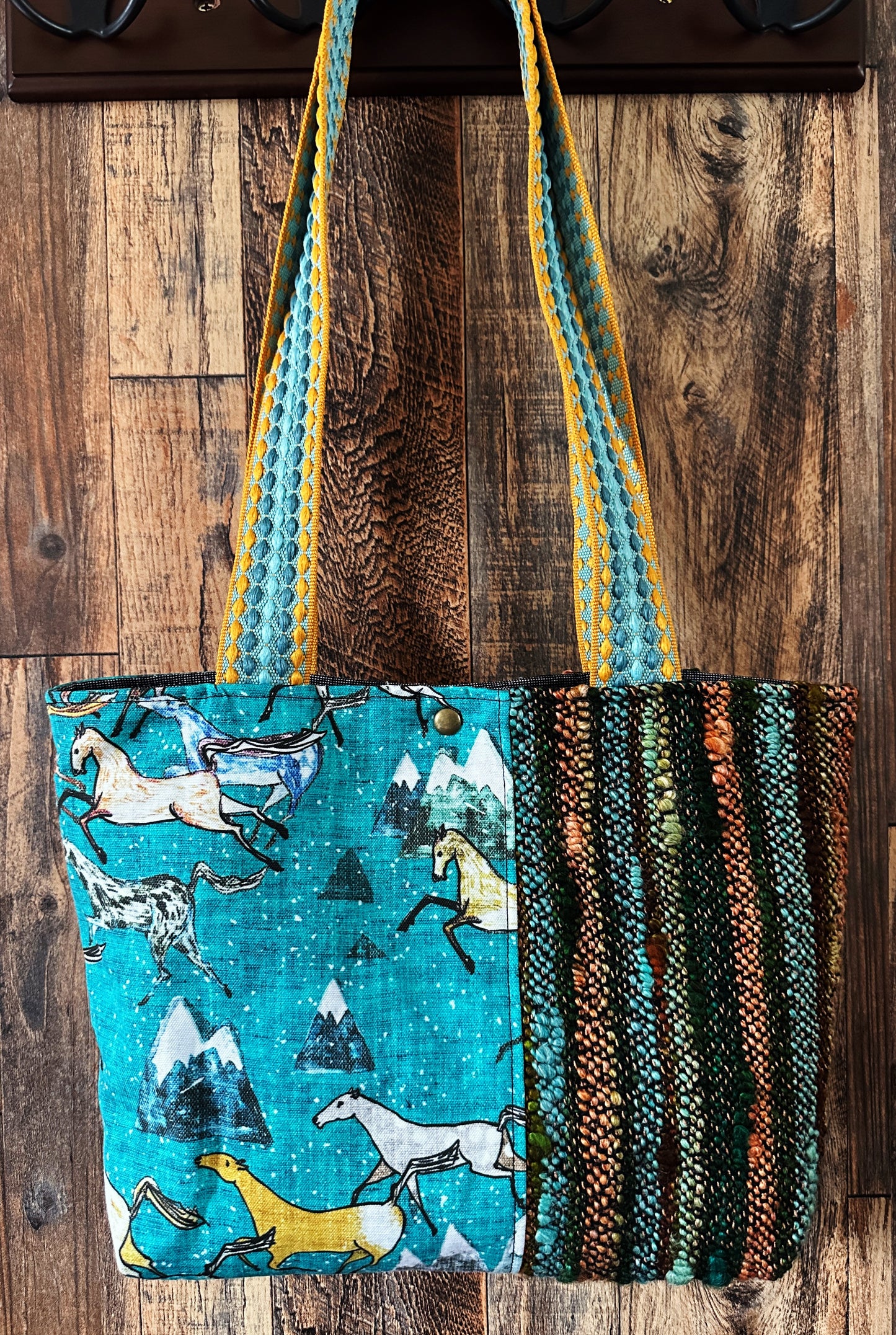 Wild Horses and Handwoven Wool Med Tote