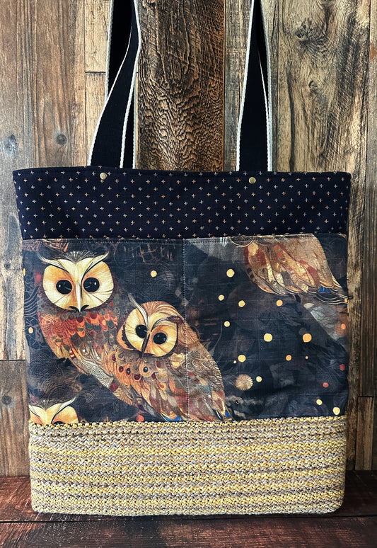 Golden Owls & Handwoven Wool Extra Large Tote