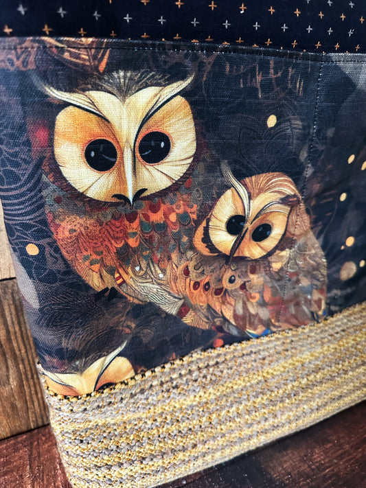 Golden Owls & Handwoven Wool Extra Large Tote