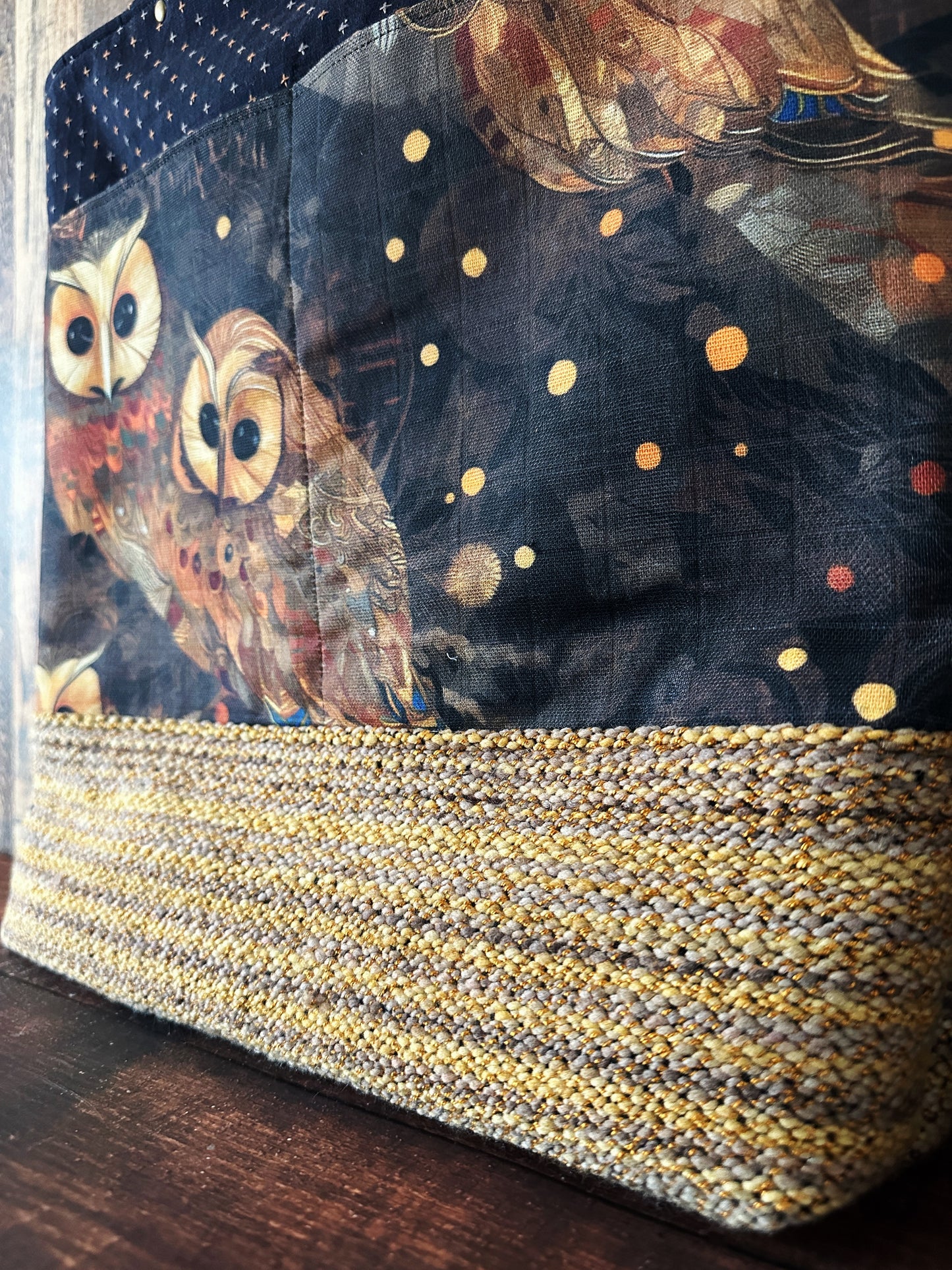 Golden Owls & Handwoven Wool Extra Large Tote
