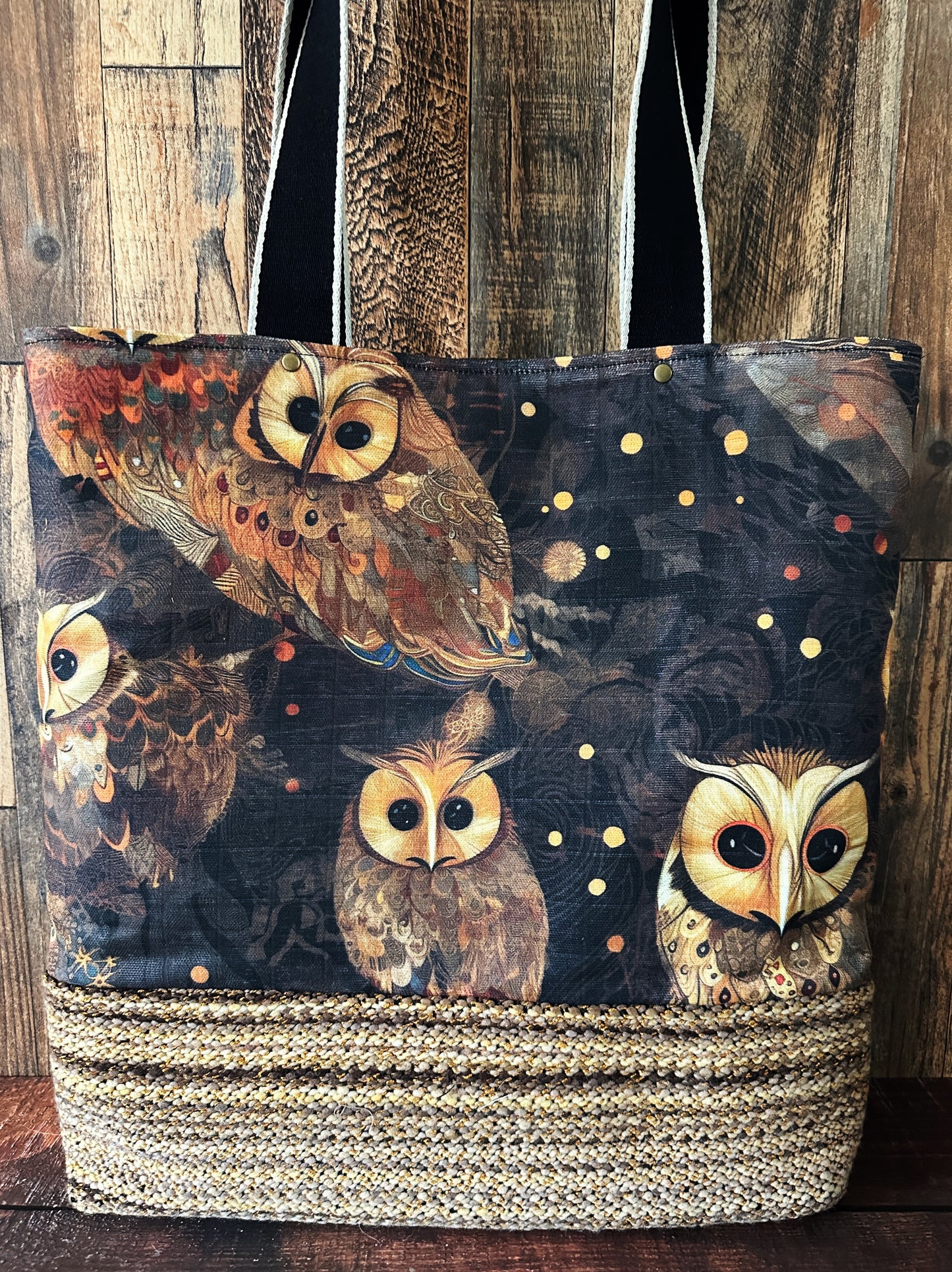 Golden Owls & Handwoven Wool Extra Large Tote