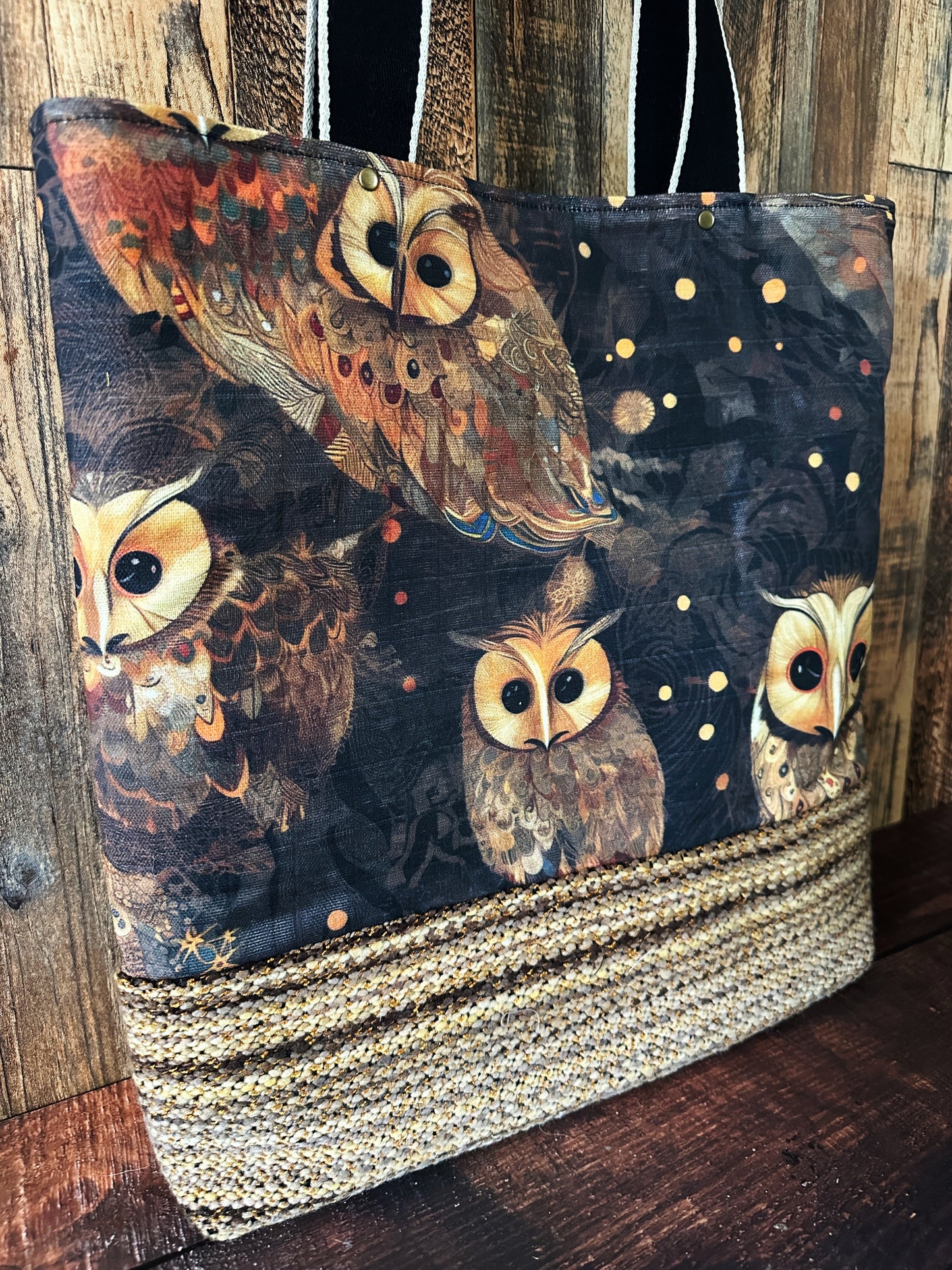 Golden Owls & Handwoven Wool Extra Large Tote