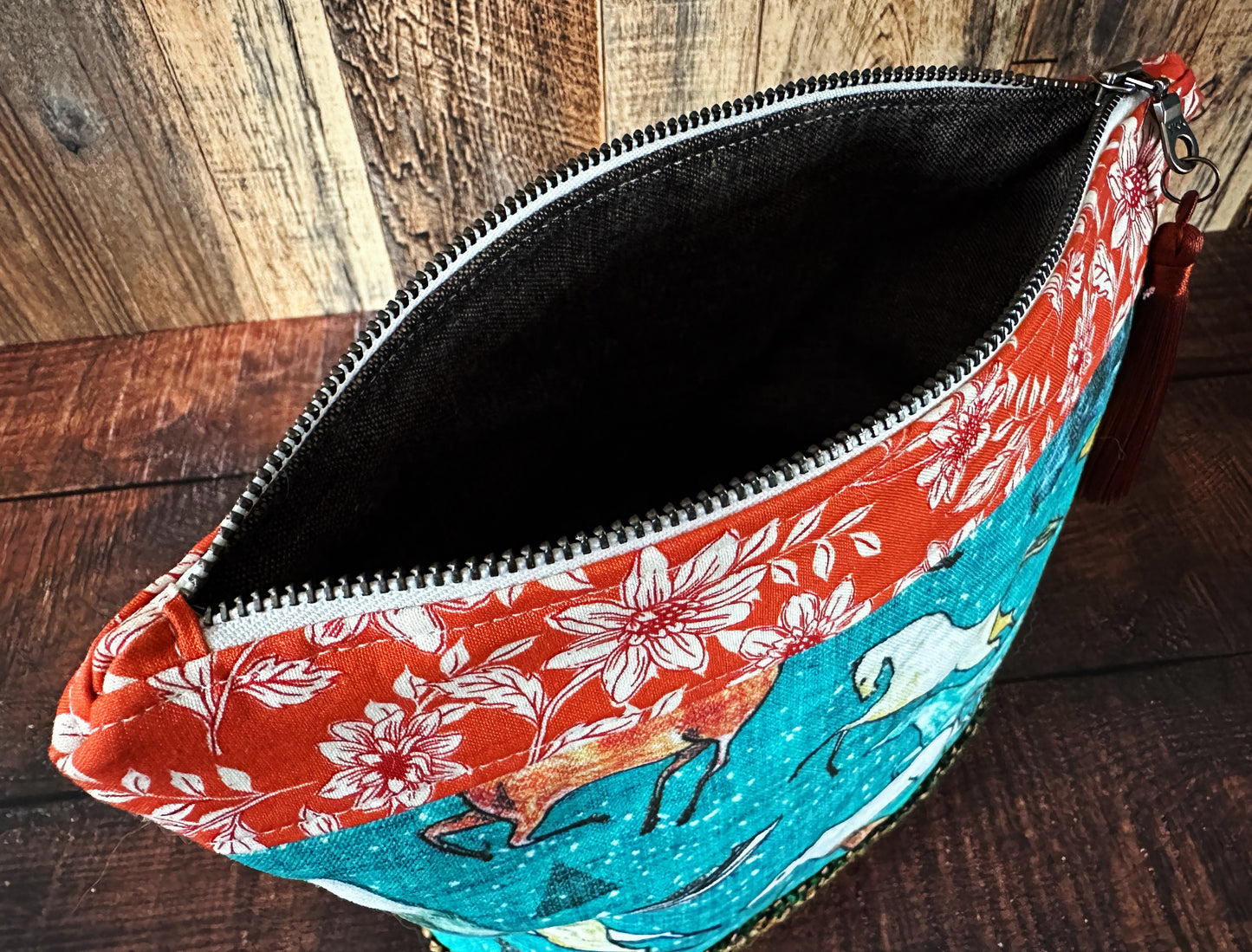 Wild Horses and Woven Wool Cosmetic or Zipper Bag