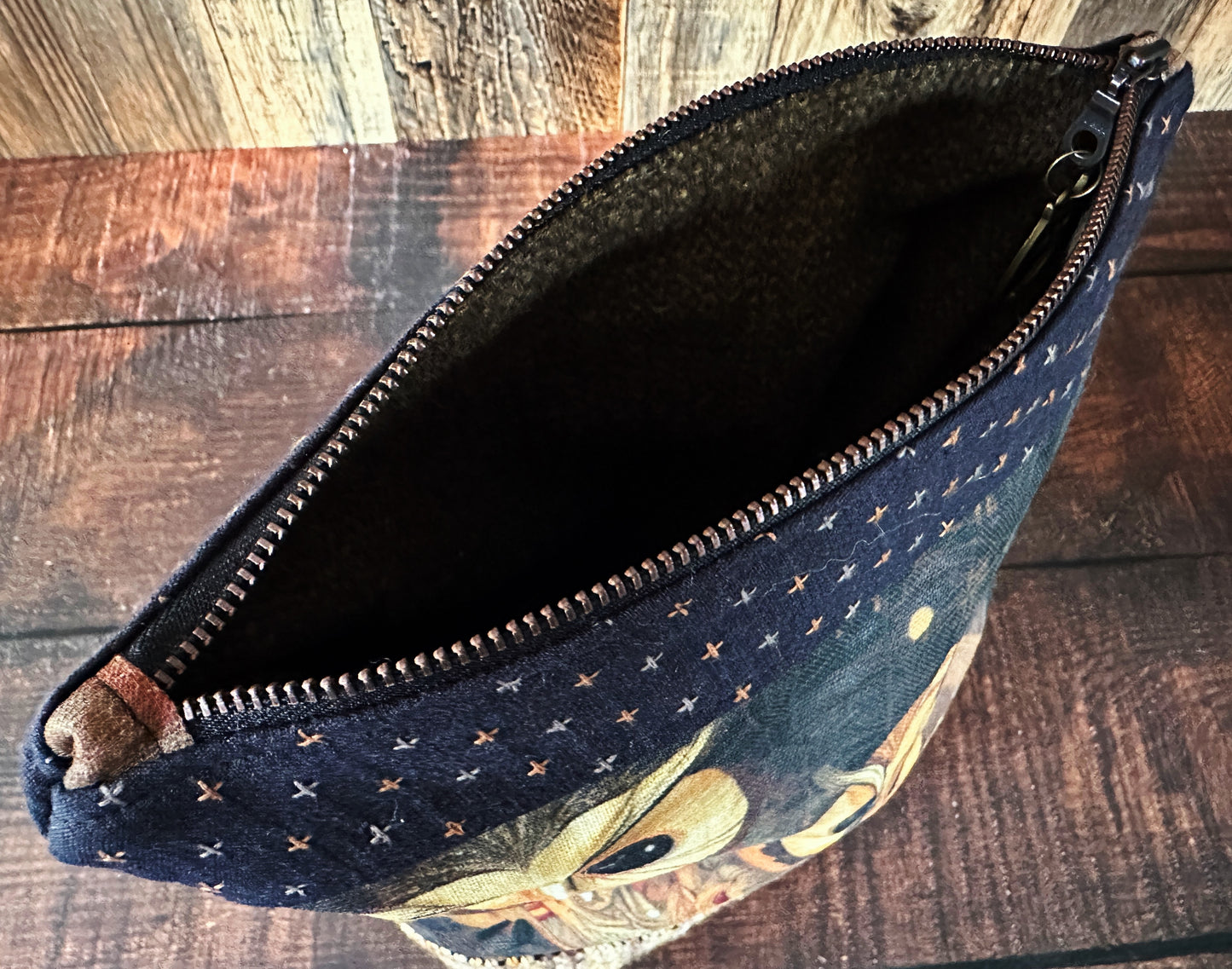 Golden Owls and Woven Wool Cosmetic or Zipper Bag