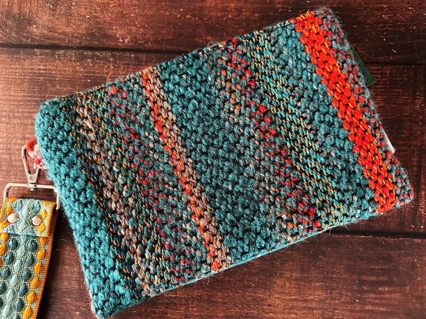 Wild Horses & Handwoven Wool Double Zipper Clutch