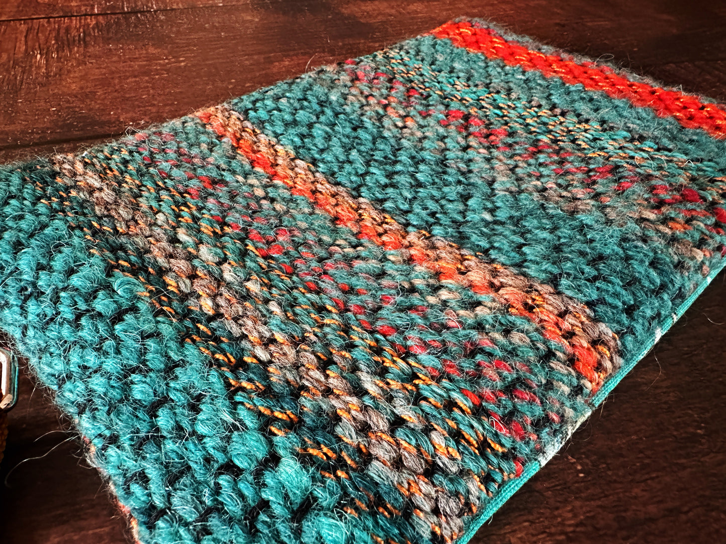 Wild Horses & Handwoven Wool Double Zipper Clutch