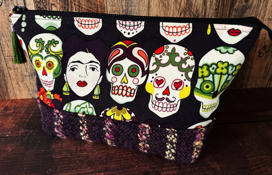 Frida and Calavera & Handwoven Wool Medium Open Wide Bag