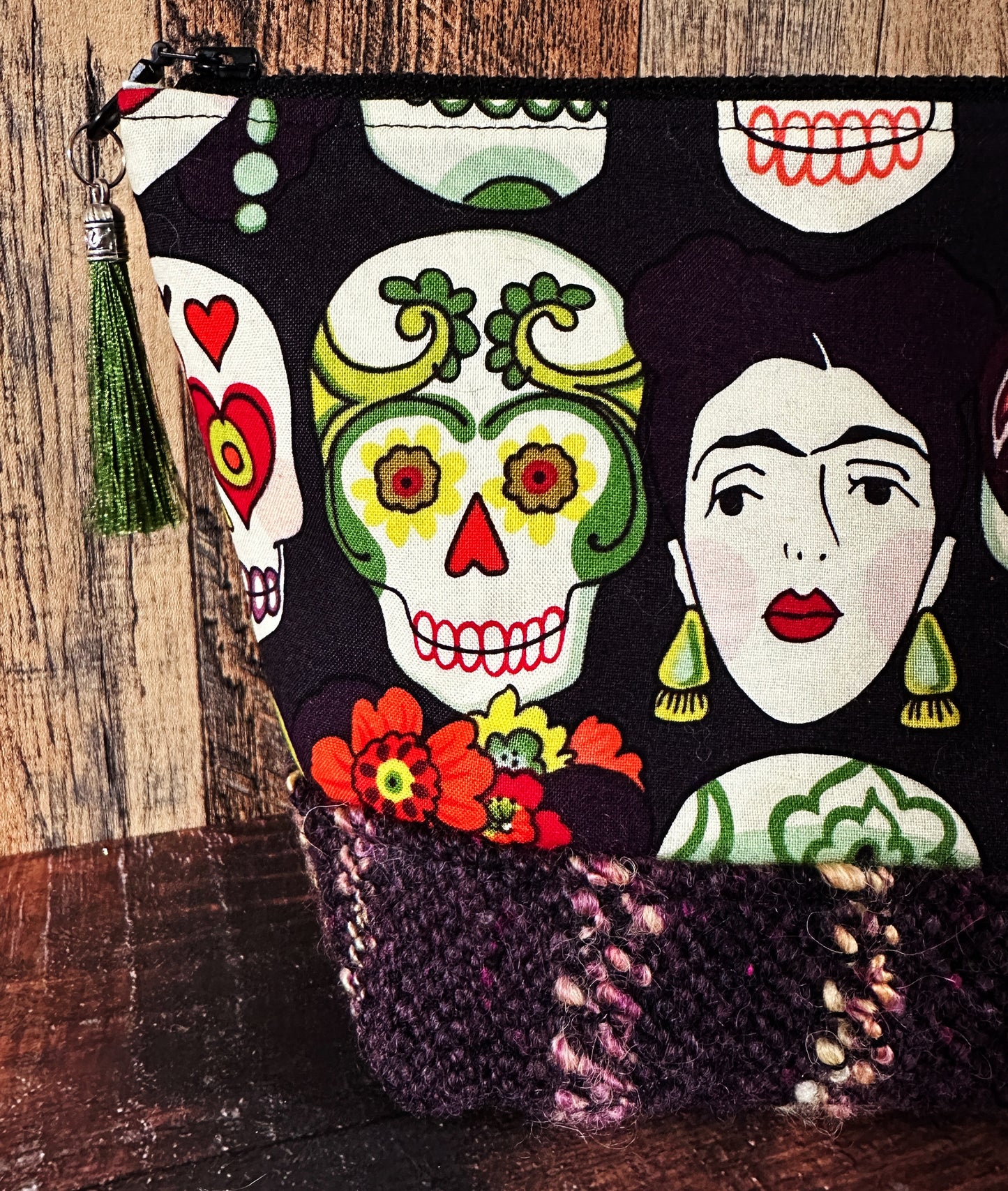Frida and Calavera & Handwoven Wool Medium Open Wide Bag