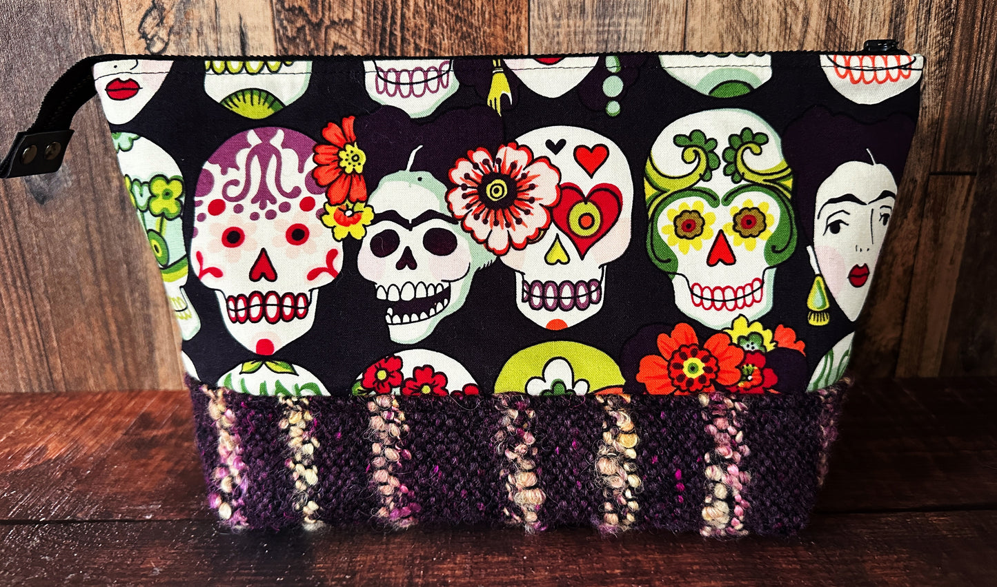Frida and Calavera & Handwoven Wool Medium Open Wide Bag