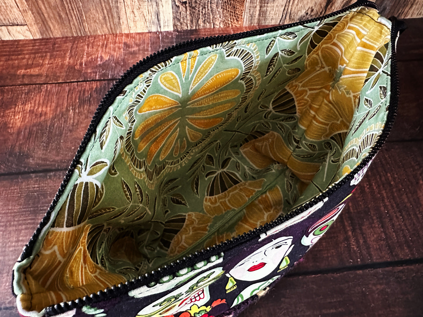 Frida and Calavera & Handwoven Wool Medium Open Wide Bag
