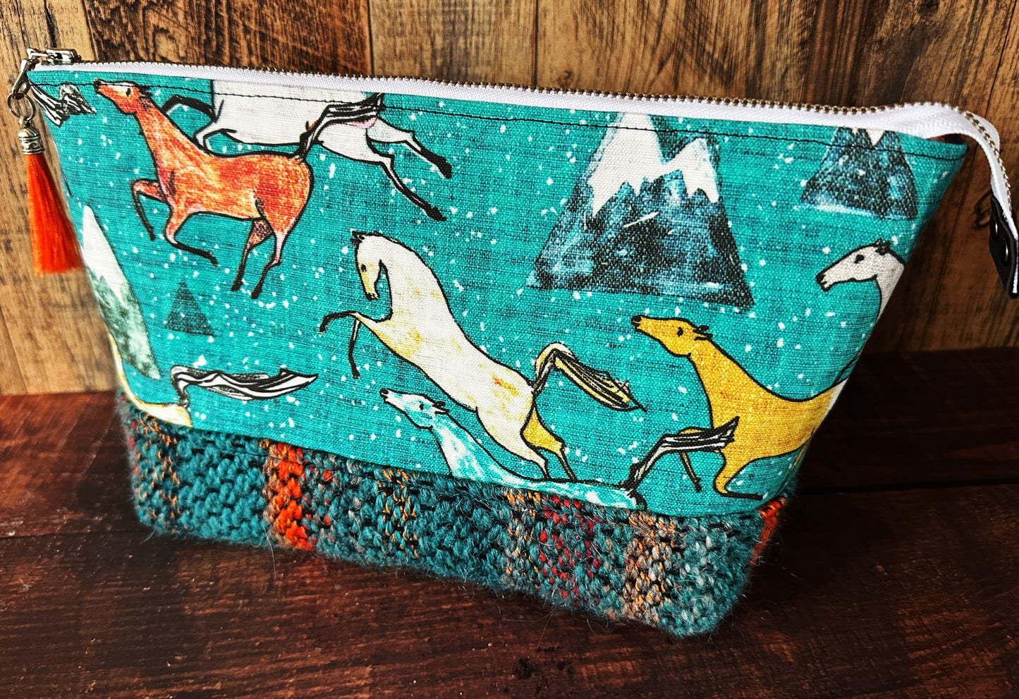 Wild Horses & Handwoven Wool Medium Open Wide Bag
