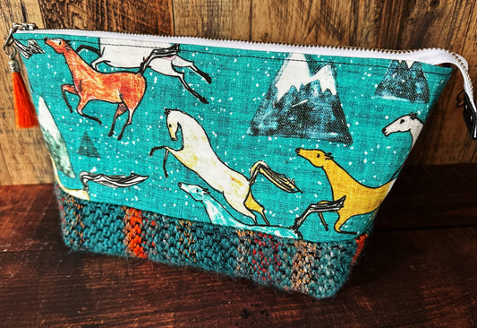 Wild Horses & Handwoven Wool Medium Open Wide Bag