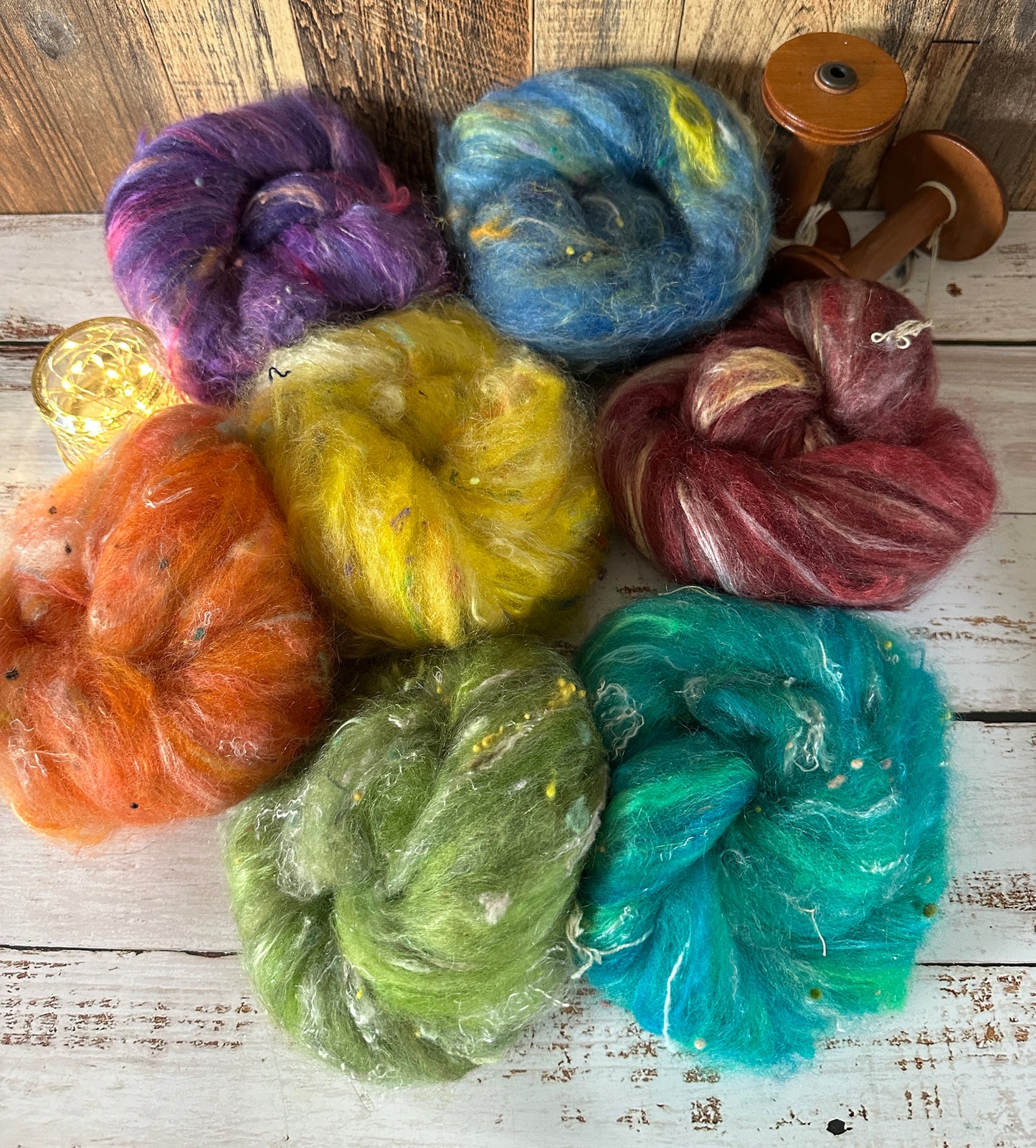 VERY ARTY Art Batts ~ Mixed Set Rainbow of Shetland and Mohair for Spinning or Felting