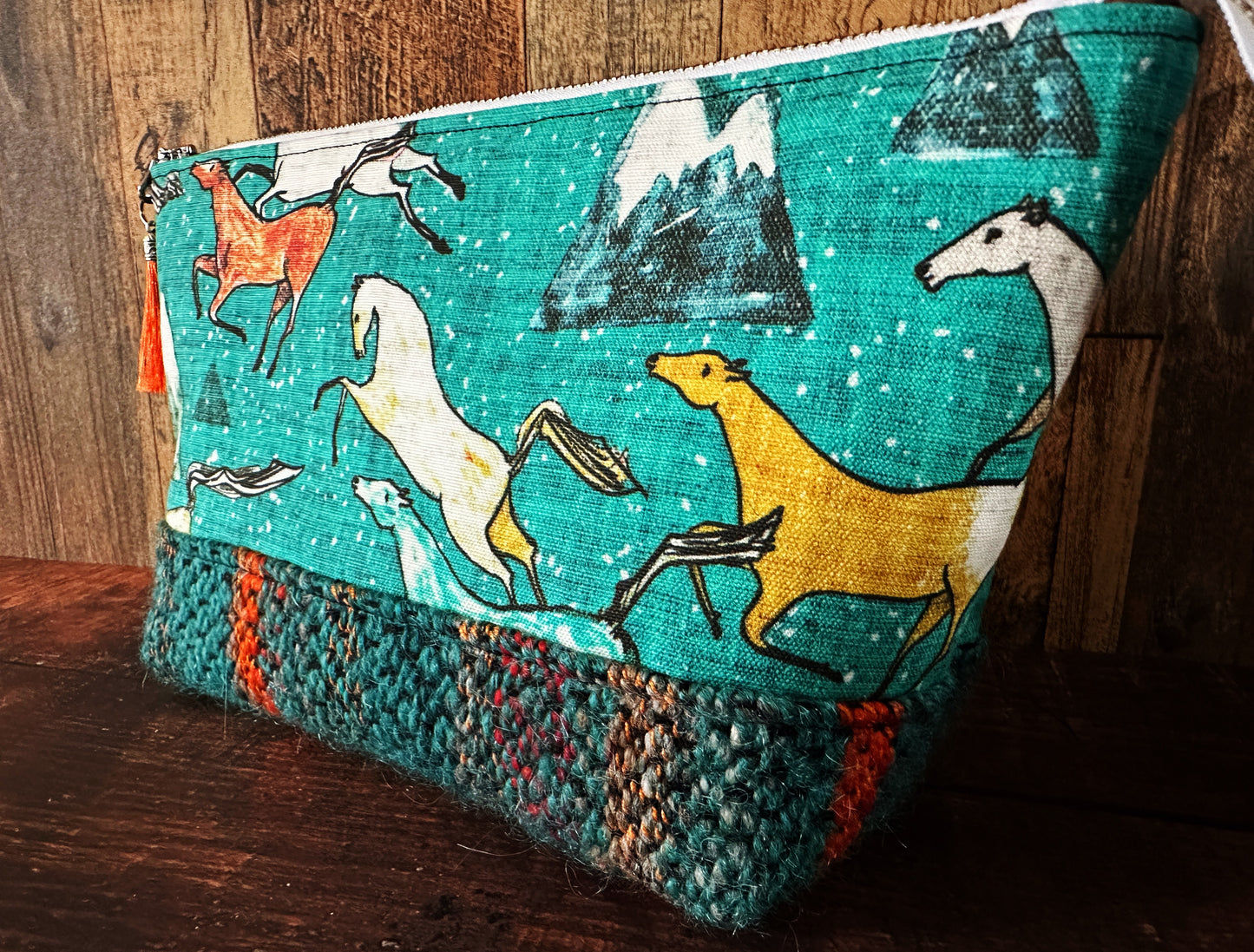 Wild Horses & Handwoven Wool Medium Open Wide Bag