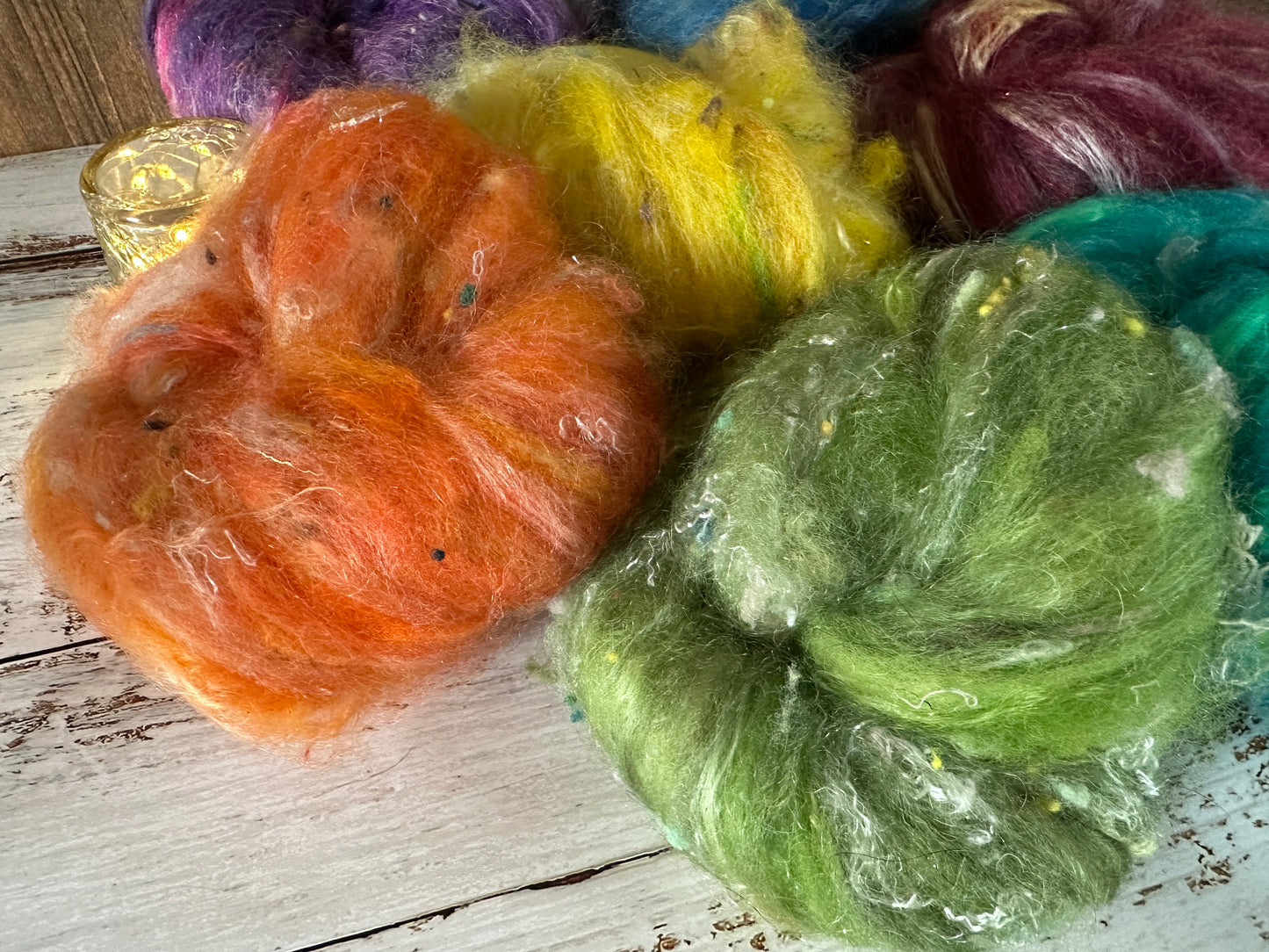 VERY ARTY Art Batts ~ Mixed Set Rainbow of Shetland and Mohair for Spinning or Felting
