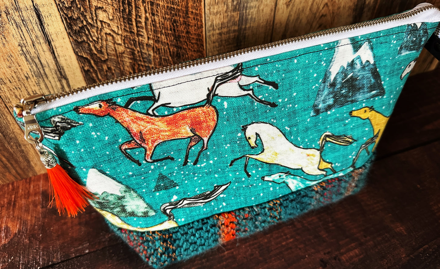 Wild Horses & Handwoven Wool Medium Open Wide Bag