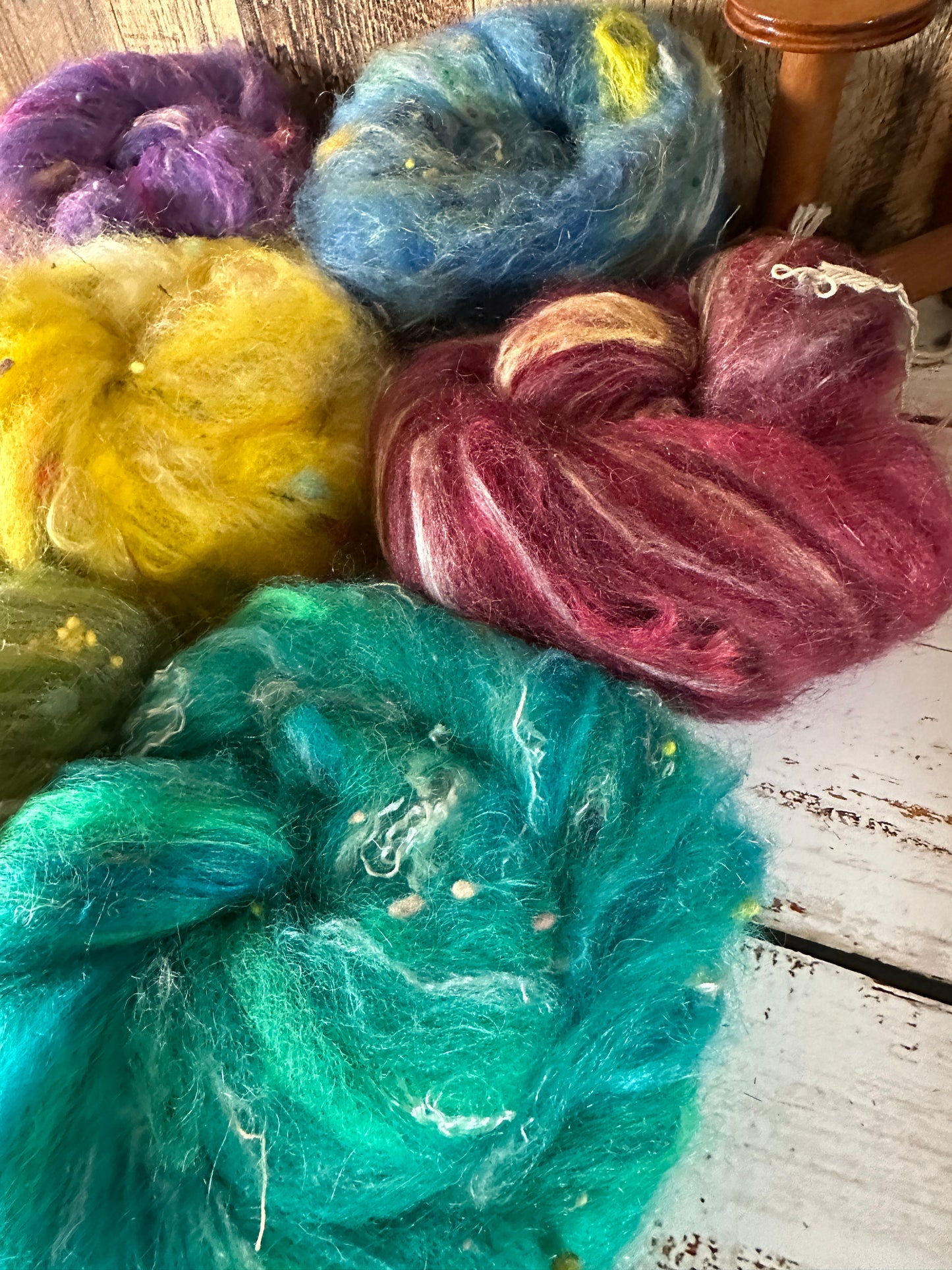 VERY ARTY Art Batts ~ Mixed Set Rainbow of Shetland and Mohair for Spinning or Felting
