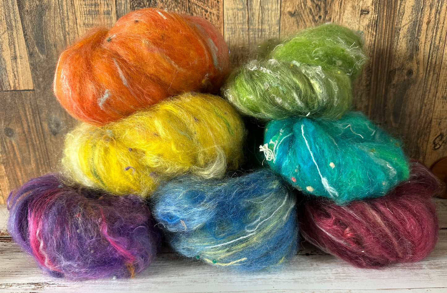 VERY ARTY Art Batts ~ Mixed Set Rainbow of Shetland and Mohair for Spinning or Felting