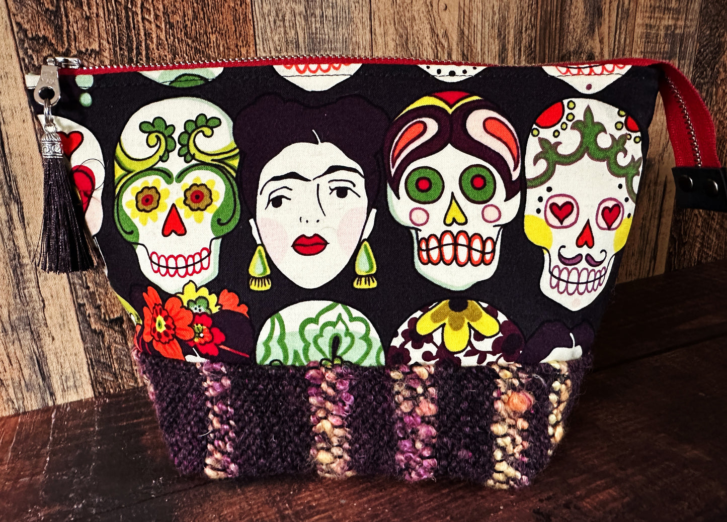 Frida and Calaveras & Woven Wool Small Open Wide Bag