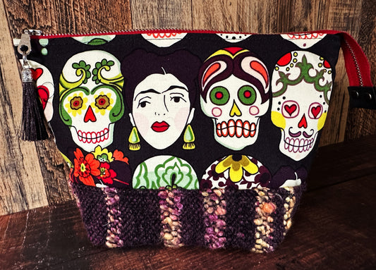 Frida and Calaveras & Woven Wool Small Open Wide Bag