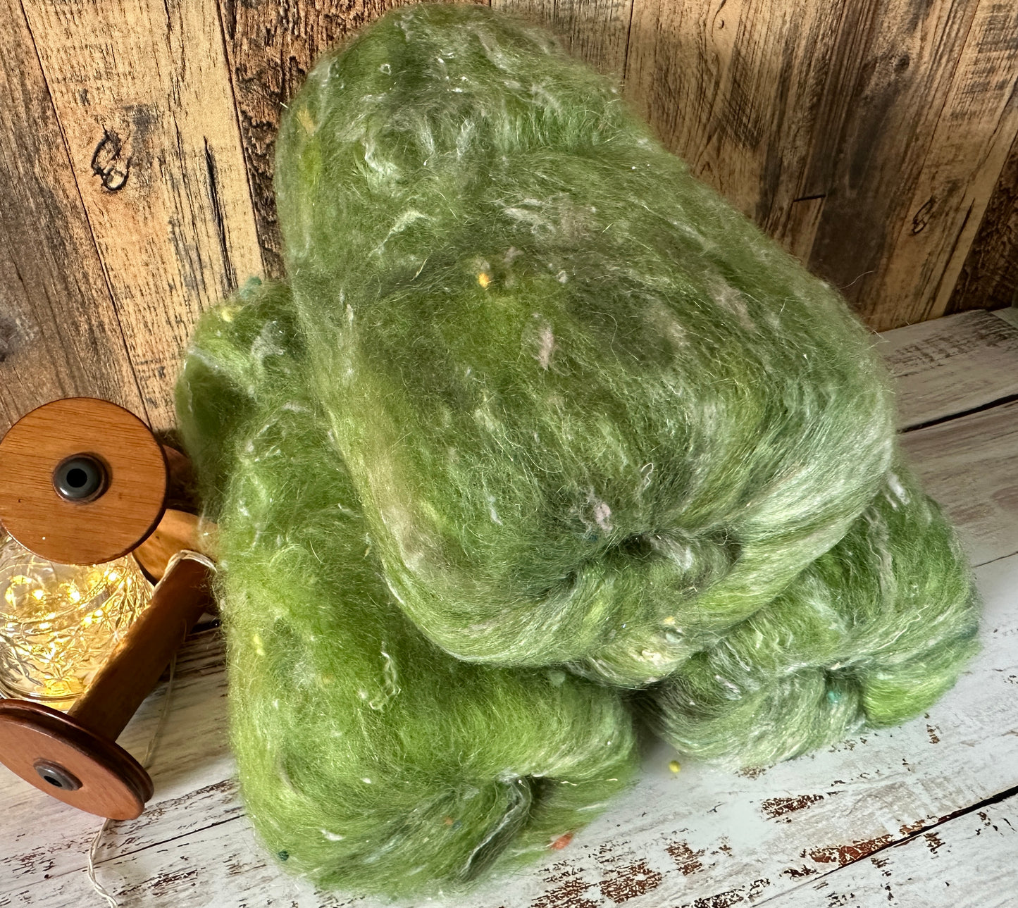 VERY ARTY Art Batts ~ Shetland and Mohair Batt for Spinning or Felting ~ Greens