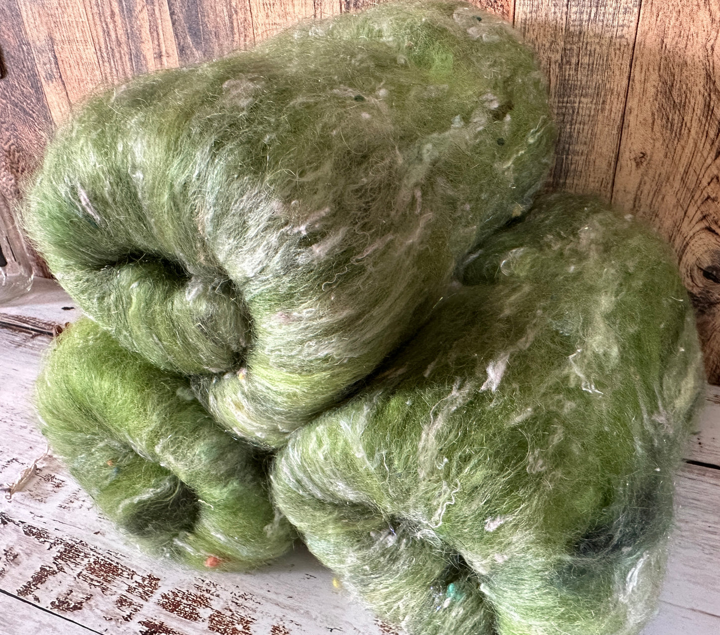 VERY ARTY Art Batts ~ Shetland and Mohair Batt for Spinning or Felting ~ Greens