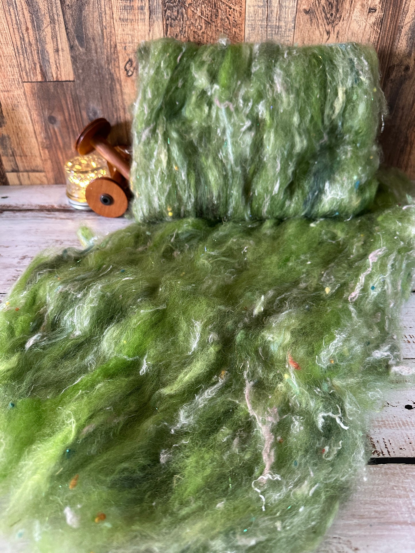 VERY ARTY Art Batts ~ Shetland and Mohair Batt for Spinning or Felting ~ Greens