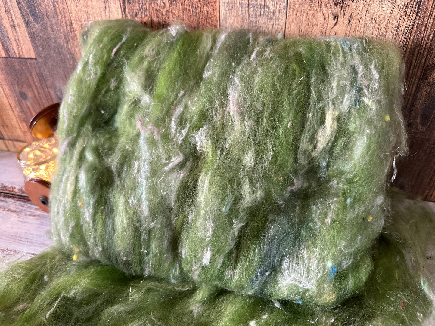 VERY ARTY Art Batts ~ Shetland and Mohair Batt for Spinning or Felting ~ Greens