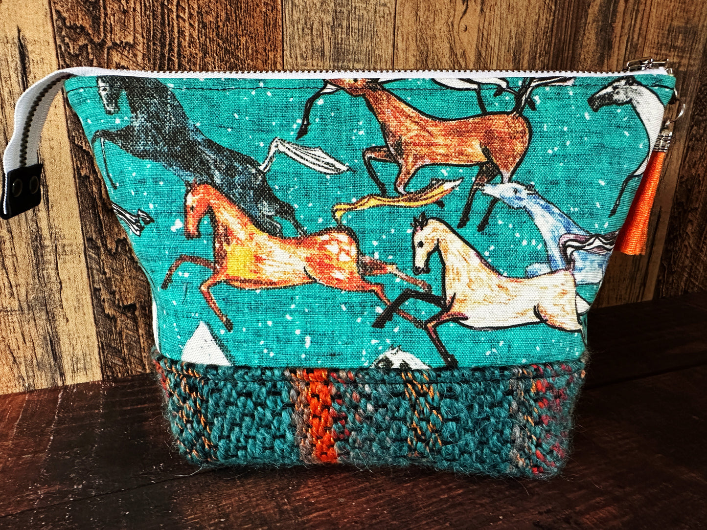 Wild Horses & Woven Wool Small Open Wide Bag