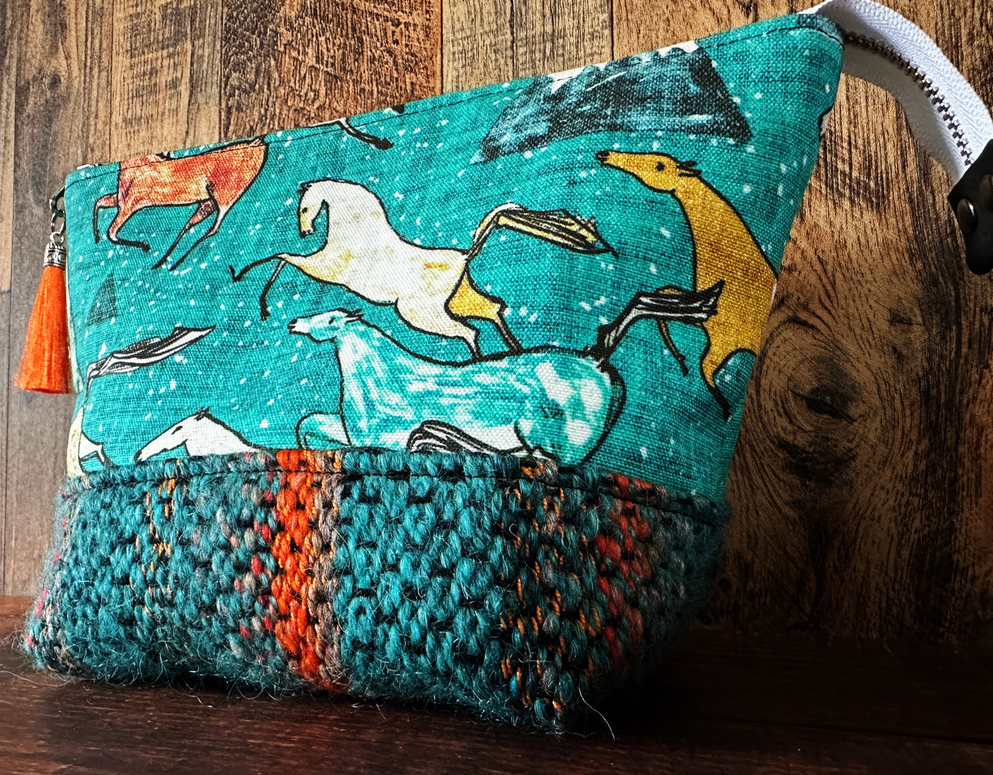 Wild Horses & Woven Wool Small Open Wide Bag