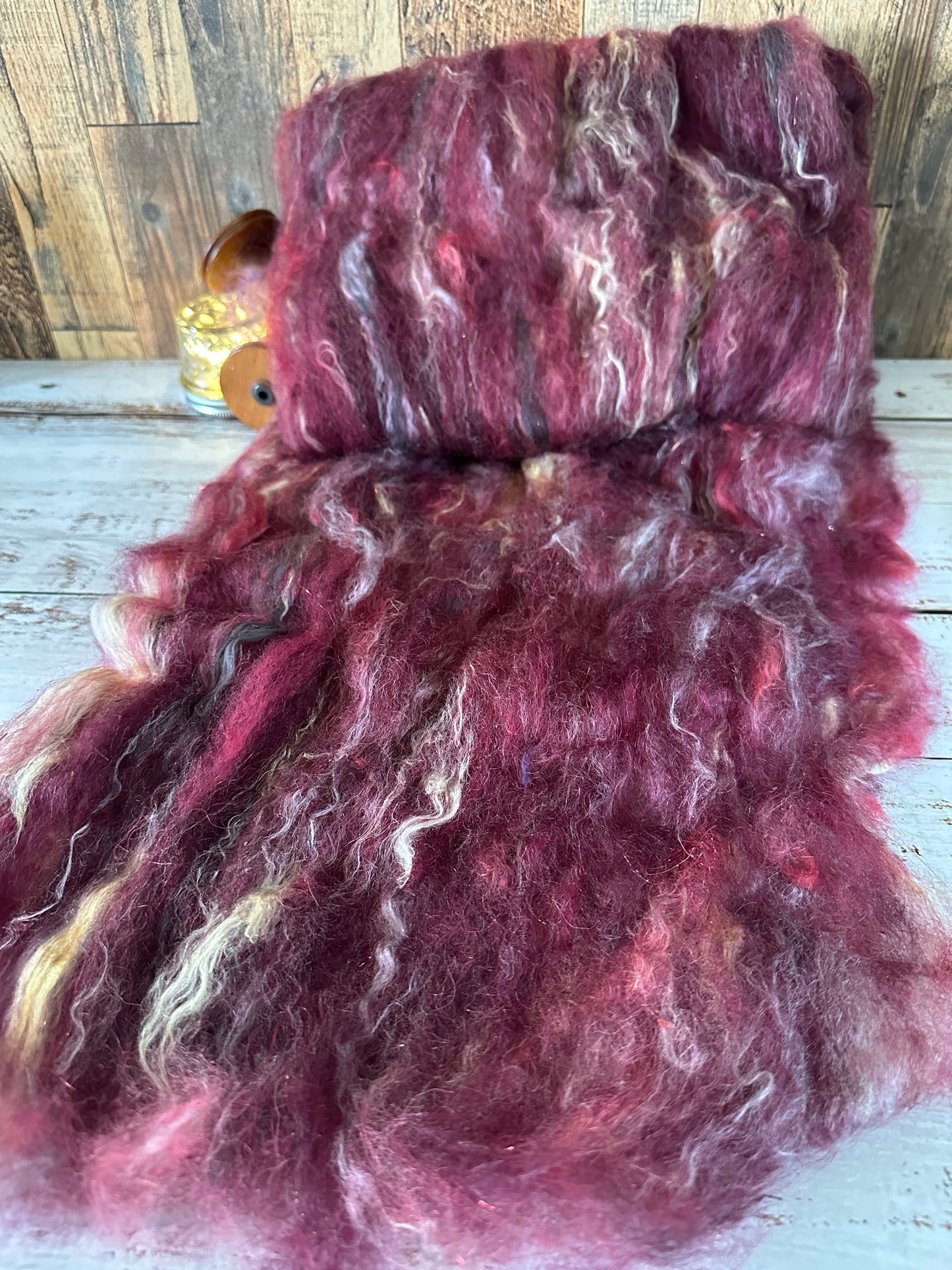 VERY ARTY Art Batts ~ Shetland and Mohair Batt for Spinning or Felting ~ Burgundy and Red