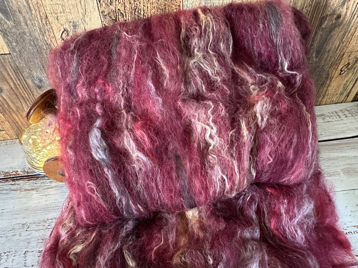 VERY ARTY Art Batts ~ Shetland and Mohair Batt for Spinning or Felting ~ Burgundy and Red