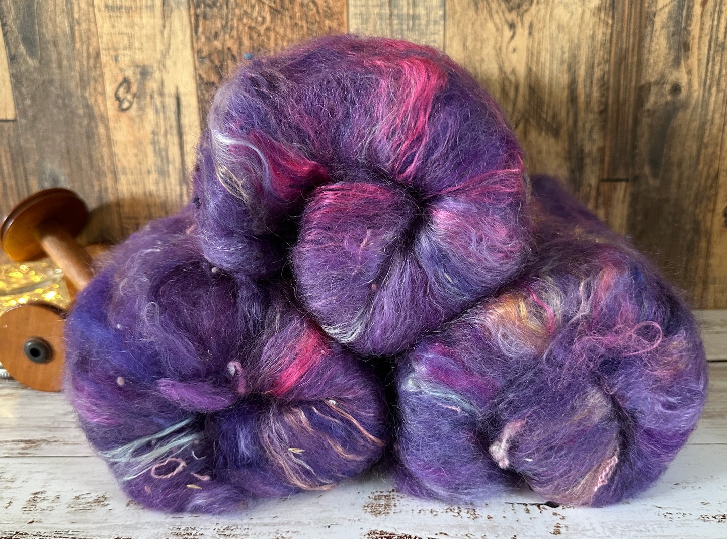 VERY ARTY Art Batts ~ Shetland and Mohair Batt for Spinning or Felting ~ Purples
