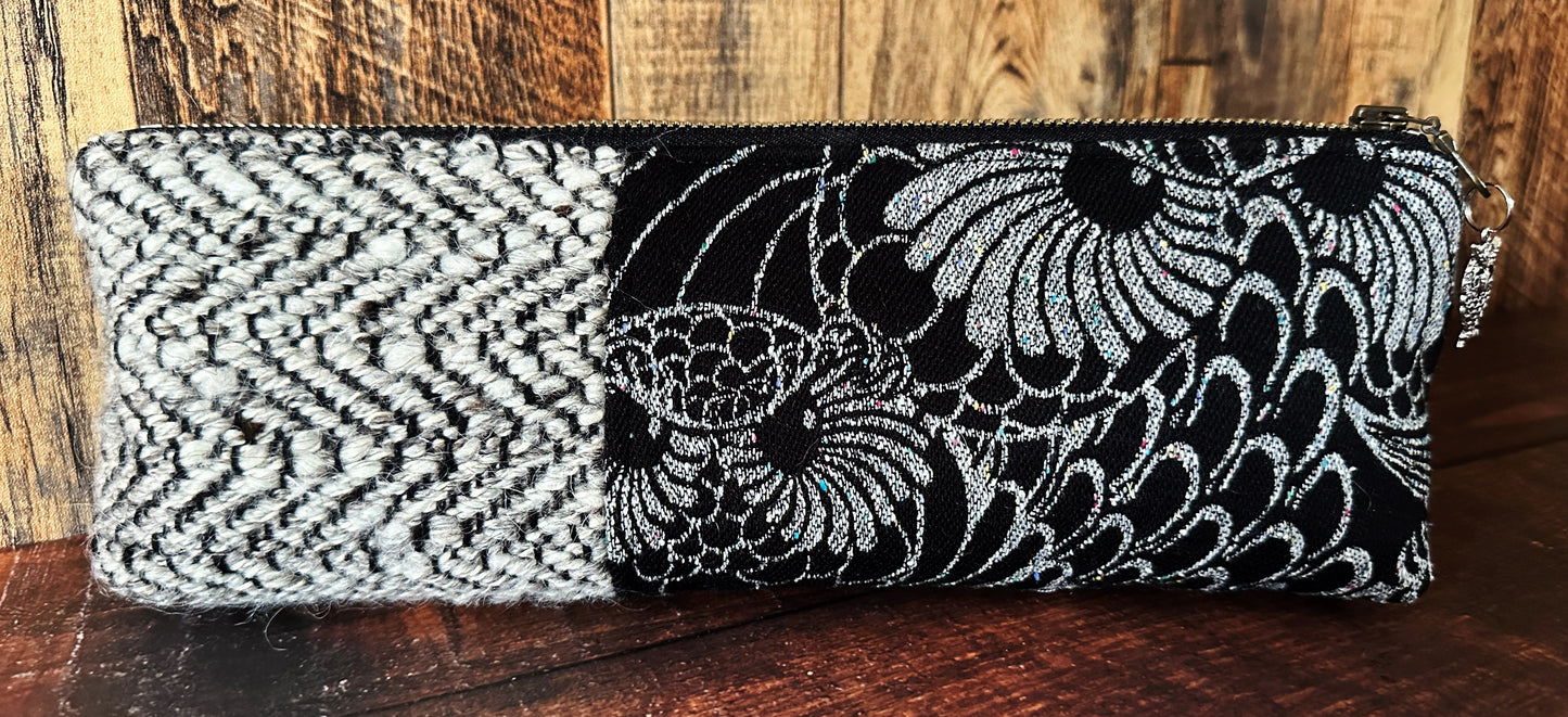 Silver Owls and Handwoven Wool Long and Lean Zipper Bag
