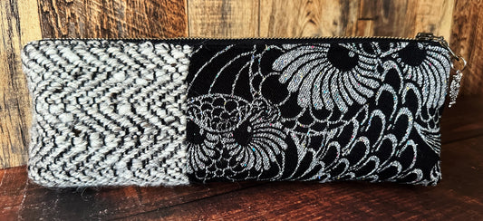 Silver Owls and Handwoven Wool Long and Lean Zipper Bag