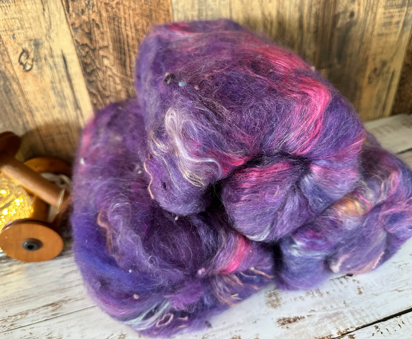 VERY ARTY Art Batts ~ Shetland and Mohair Batt for Spinning or Felting ~ Purples