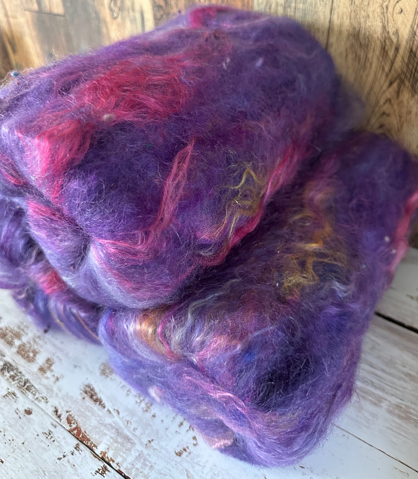 VERY ARTY Art Batts ~ Shetland and Mohair Batt for Spinning or Felting ~ Purples