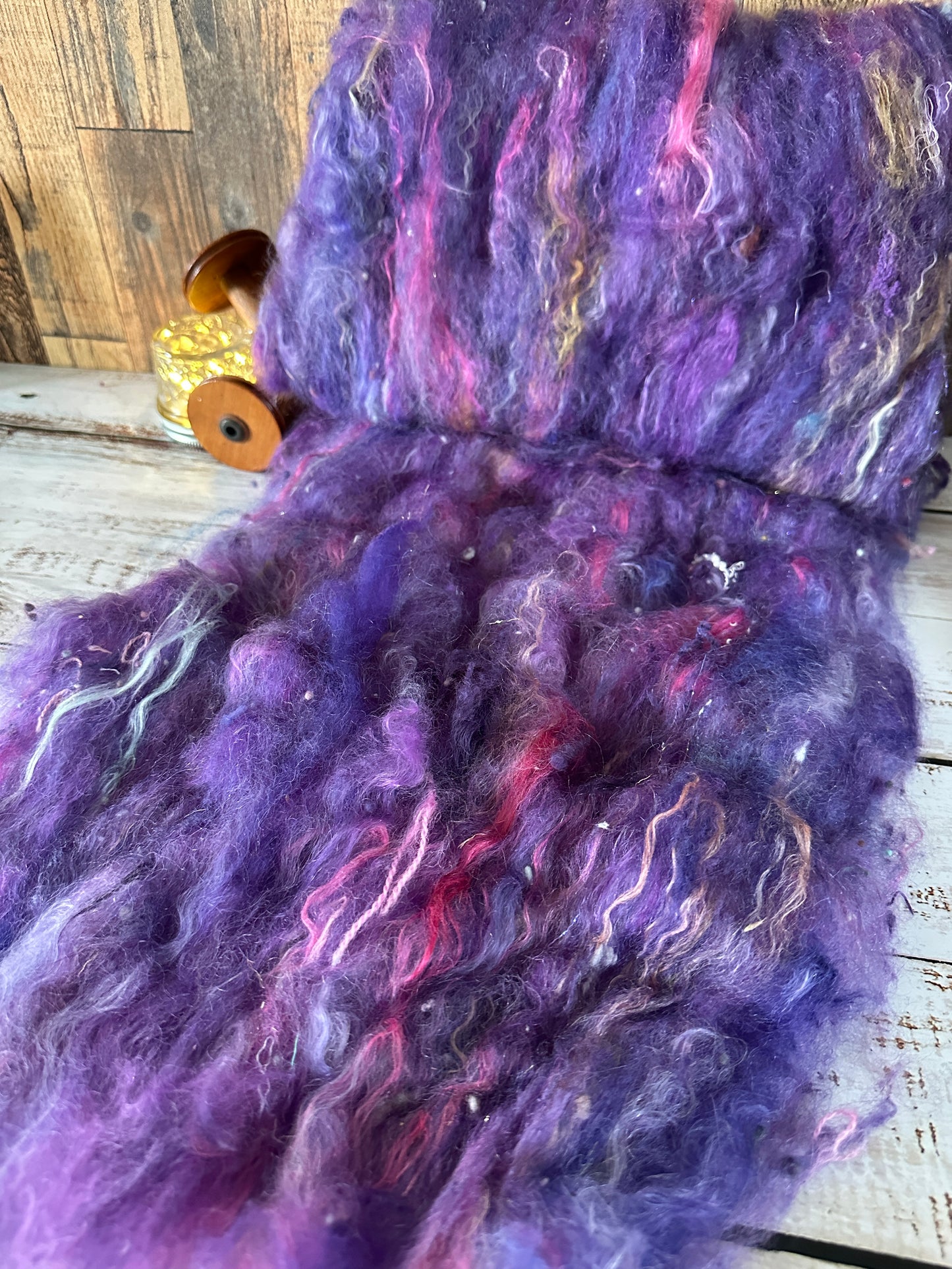 VERY ARTY Art Batts ~ Shetland and Mohair Batt for Spinning or Felting ~ Purples