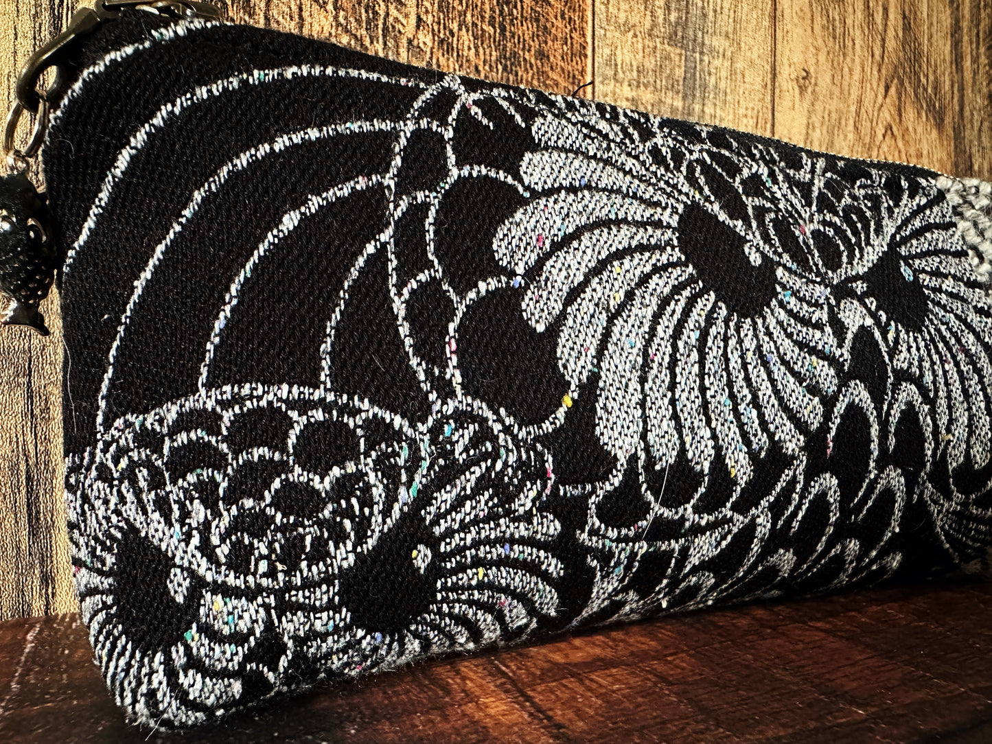 Silver Owls and Handwoven Wool Long and Lean Zipper Bag