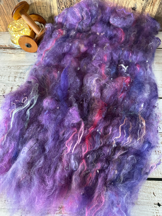 VERY ARTY Art Batts ~ Shetland and Mohair Batt for Spinning or Felting ~ Purples