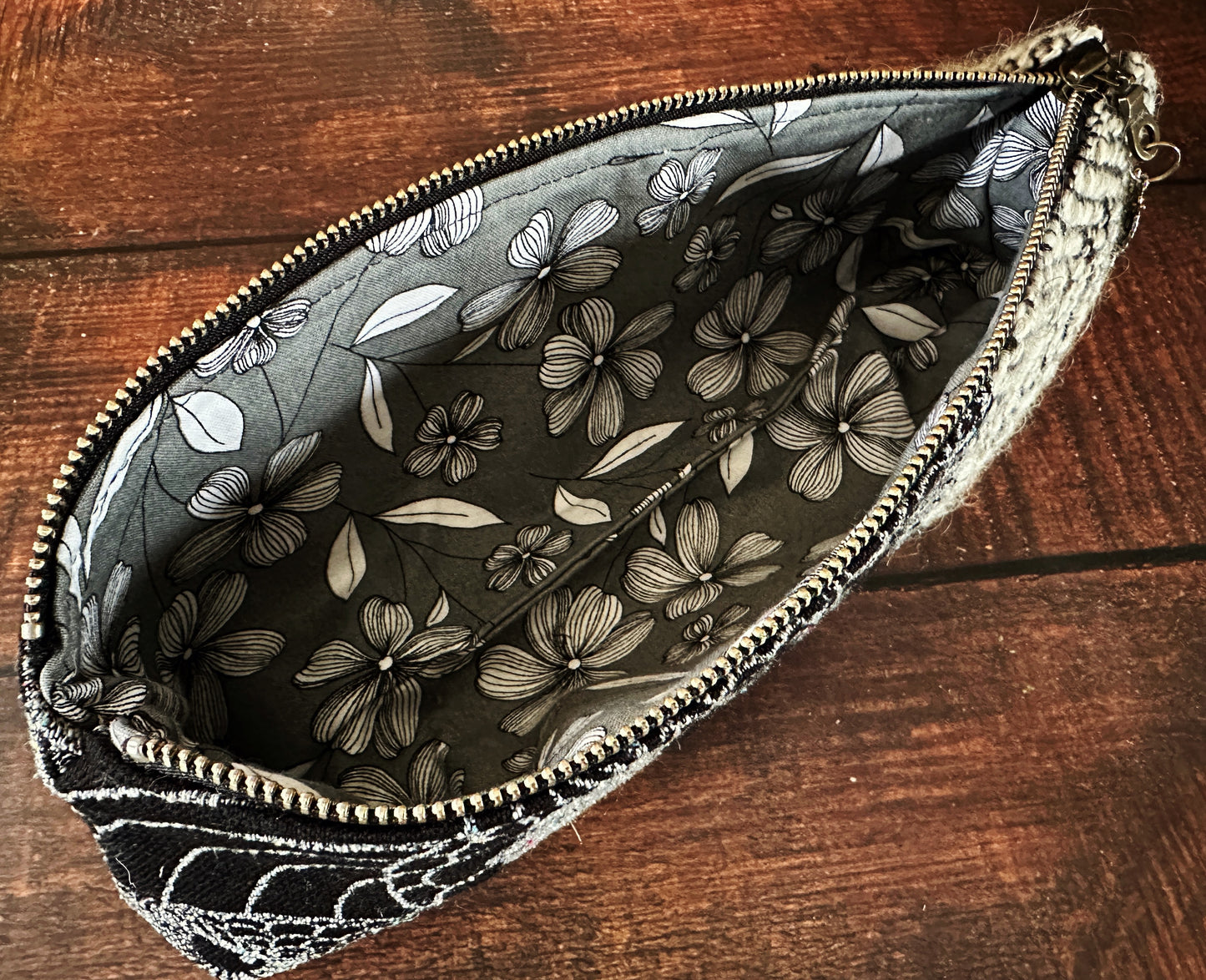 Silver Owls and Handwoven Wool Long and Lean Zipper Bag