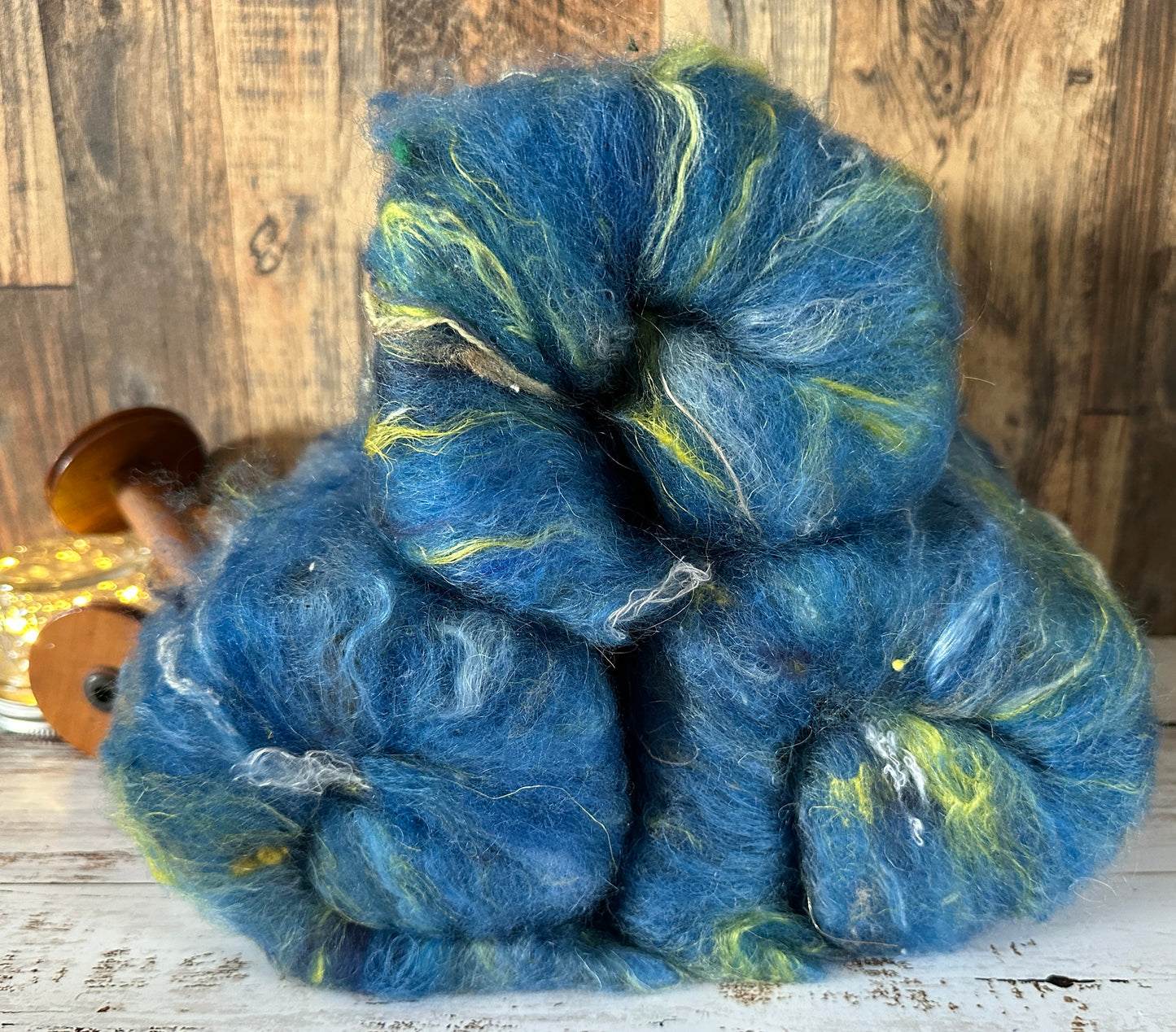 VERY ARTY Art Batts ~ Shetland and Mohair Batt for Spinning or Felting ~ Blues