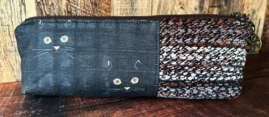Black Cat and Handwoven Wool Long and Lean Zipper Bag