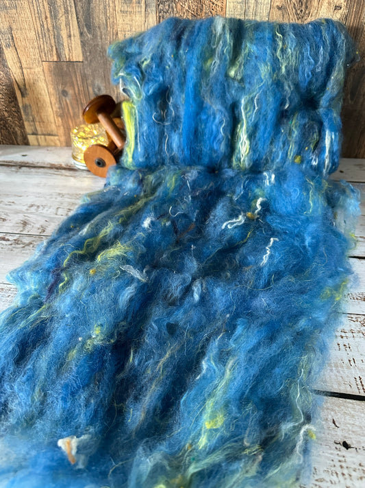 VERY ARTY Art Batts ~ Shetland and Mohair Batt for Spinning or Felting ~ Blues
